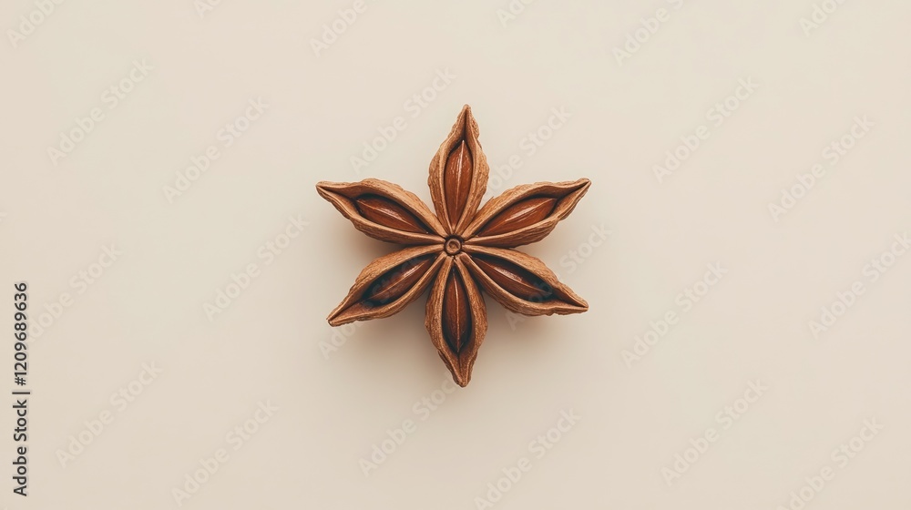 Poster star anise spice on a light background showcasing its unique star-shaped structure and texture for c