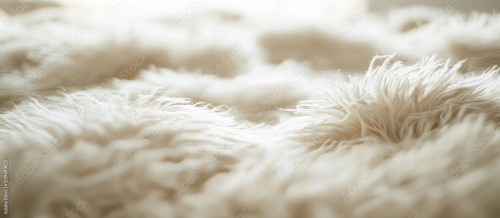 Poster cozy texture of soft fluffy white fur fabric creating a warm and inviting atmosphere in interior des