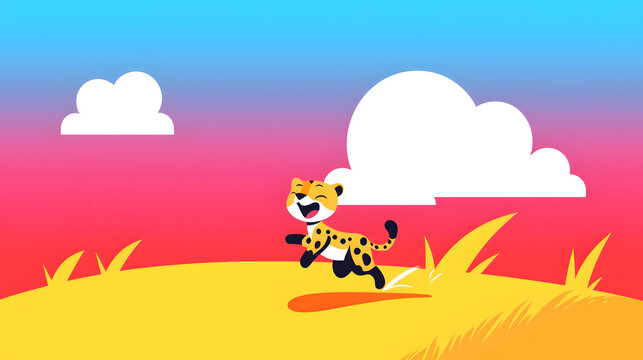 Joyful leopard running across vibrant hills animated scene colorful background playful concept