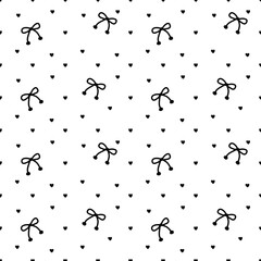 Vector pattern of fabric, wallpaper, wrapping paper, mats and bed sheets, continuous in various sizes and repeatable. Cute style, with cute bows and hearts alternating.