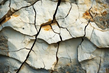 Cracked light stone surface with orange discolorations visible.