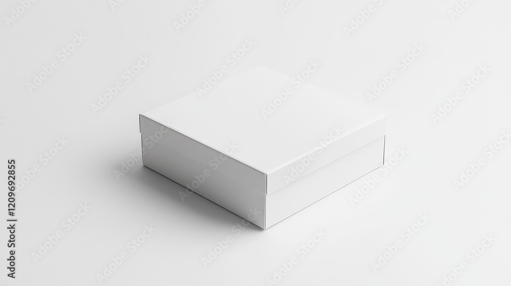 Poster minimalist white software box on clean isolated background with soft shadows and subtle texture for 