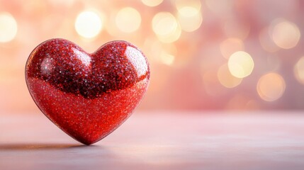 Obraz premium Red Glitter Heart On Pink Background With Lights