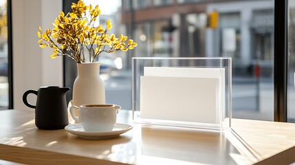 Sunny Cafe Table with Coffee and Flowers