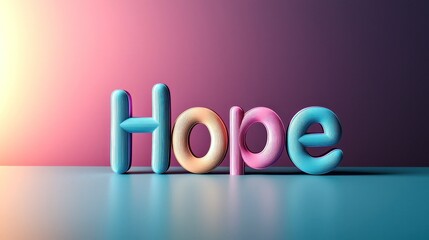 A colorful 3D text representation of the word "Hope" against a gradient background, symbolizing positivity and optimism.