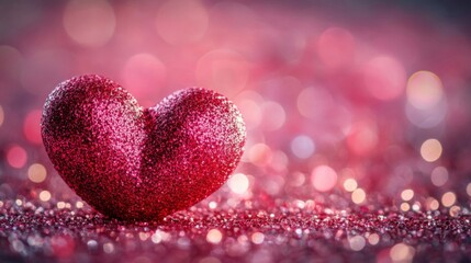 Obraz premium Glittering Red Heart on Pink Sparkling Background