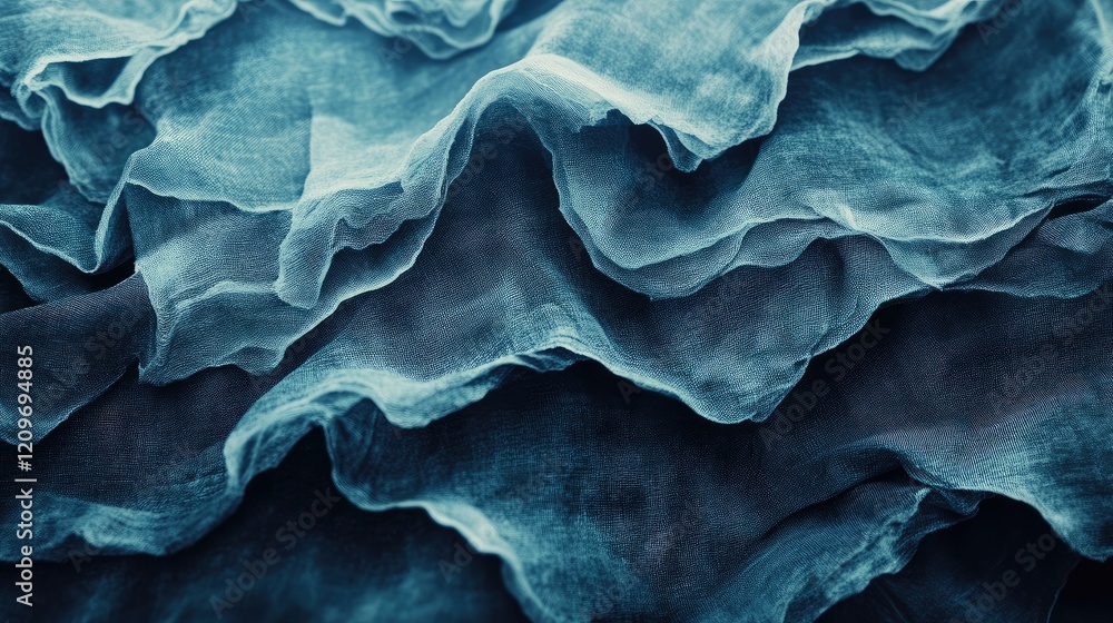 Poster delicate layers of translucent dark blue fabric creating a textured background for creative design a
