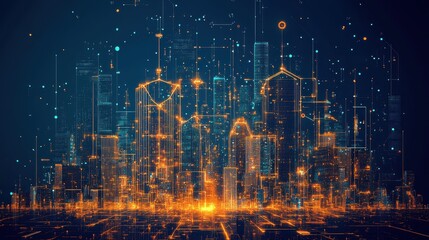 Digital Cityscape Illuminated Networked Structures