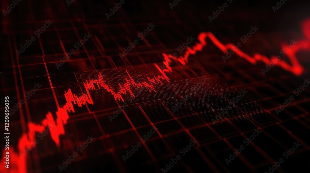 Poster dynamic stock market trend graph with soft focus effects in red on dark background