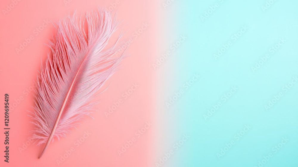 Poster delicate pink swan feather on a soft pastel background creating a serene and elegant visual composit