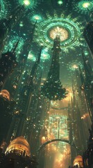 Obraz premium Futuristic Cityscape Underneath A Celestial Dome