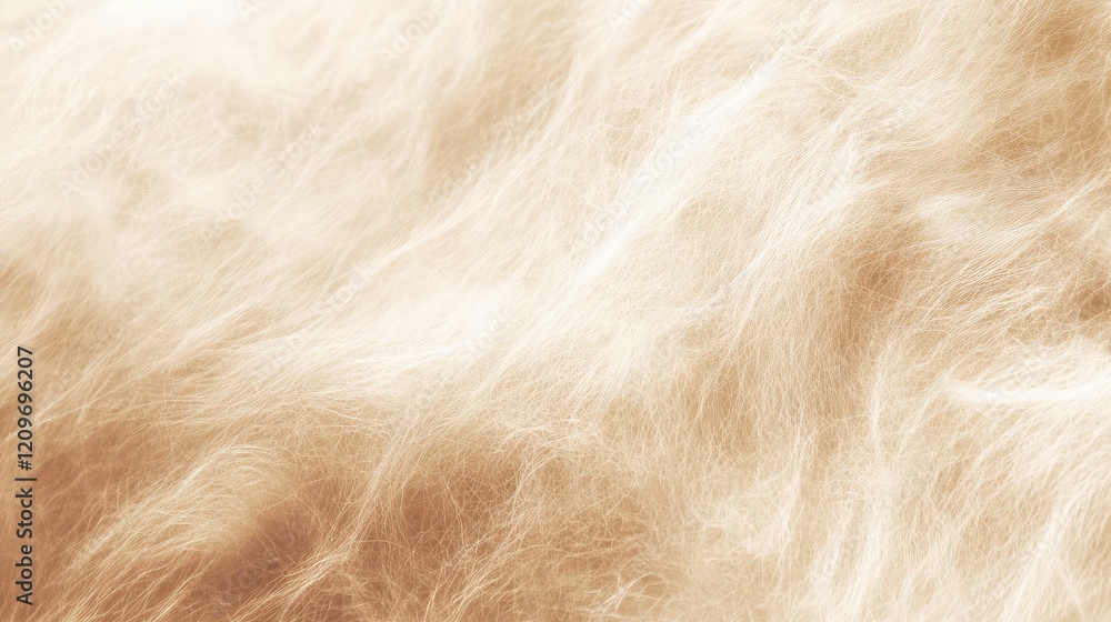 Poster warm beige macro wool texture background featuring soft fluffy fibers with a subtle sheen, ideal for