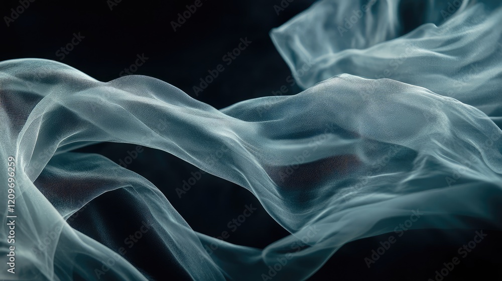 Aufkleber elegant sheer fabric gently floating in water against a dark background creating an ethereal and dre