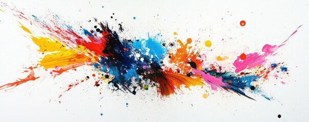 Abstract splash of colorful paint against a white background, artistic expression.
