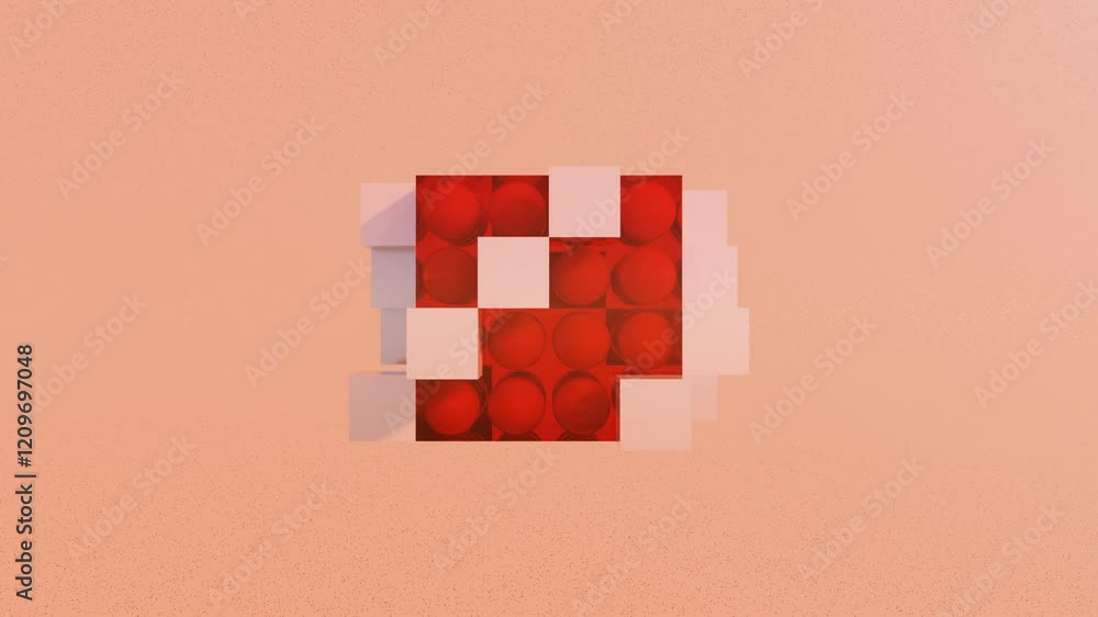 Poster warm orange-red 3d cubes moving in a seamless abstract loop – bold and dynamic monochrome motion bac