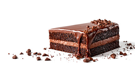 Chocolate cake with rich glaze isolated on a white background for National Chocolate Cake Day and any celebrations