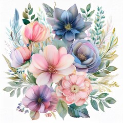 Elegant Watercolor Fairy Florals - Pastel Clipart Collection 