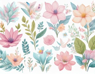 Elegant Watercolor Fairy Florals - Pastel Clipart Collection 