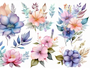 Elegant Watercolor Fairy Florals - Pastel Clipart Collection 