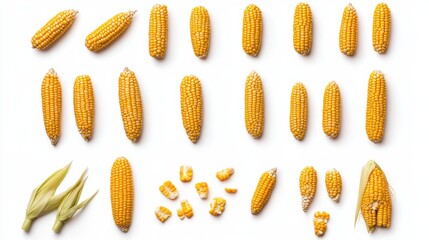 A collection of plump, golden kernels of corn arranged in a tempting display, Their juicy sweetness ready to be savored