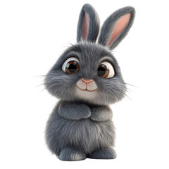 Obraz premium Fluffy Gray Bunny 3D Render on transparent background.