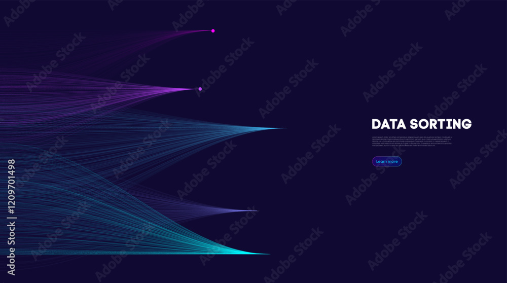 Poster data sorting information infographic. data funnel ai network. technology blockchain background conce