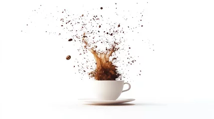 Fototapete Rund Black coffee beans spilling out of a cup isolated on white © Hope