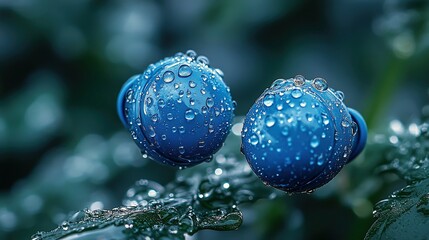 Close-up view of silicone ear tips on waterproof sports headphones with water droplets
