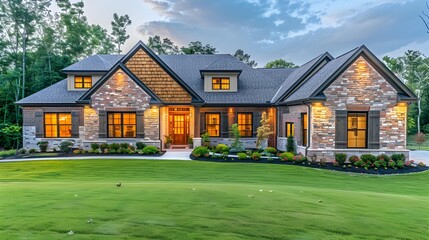 Cozy Suburban Home with Manicured Lawn and Vibrant Flower Beds