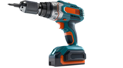 A cordless impact driver with high torque settings and LED work light, isolated on aTransparent background, PNG file