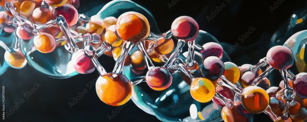 Poster a close-up photorealistic painting of a dna molecule, its double helix structure representing the bu