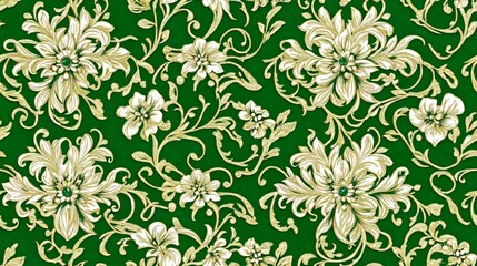 Fototapeta premium Luxurious Gold and Emerald Green Vintage Wallpaper with Intricate Damask Pattern Design. Perfect for Wall Textures, Home Decor, and Elegant Interior Styling.