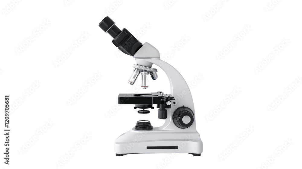 Poster a laboratory microscope with a sleek design, isolated on atransparent background, png file .
