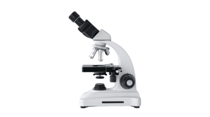 A laboratory microscope with a sleek design, isolated on aTransparent background, PNG file .