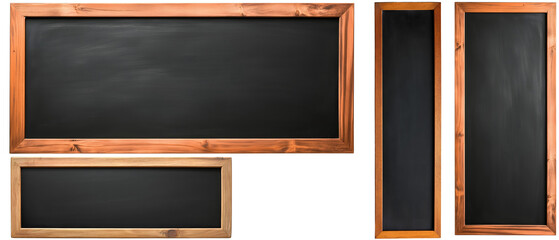 choice of school chalkboards / blackboards of different sizes with wooden frame isolated over transparent (white) background