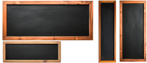 choice of school chalkboards / blackboards of different sizes with wooden frame isolated over transparent (white) background