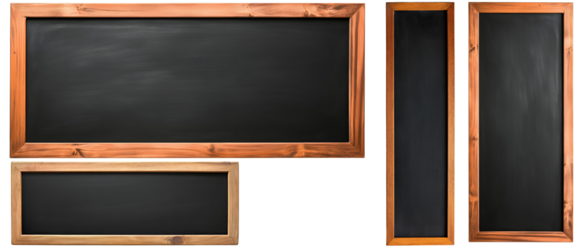 choice of school chalkboards / blackboards of different sizes with wooden frame isolated over transparent (white) background
