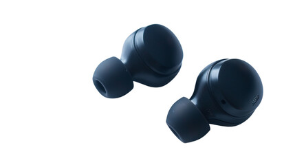 A pair of sleek wireless earphones with a minimalist design, isolated on aTransparent background, PNG file