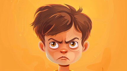 Annoyed Boy Head Portrait with Nervous Skeptic Expression