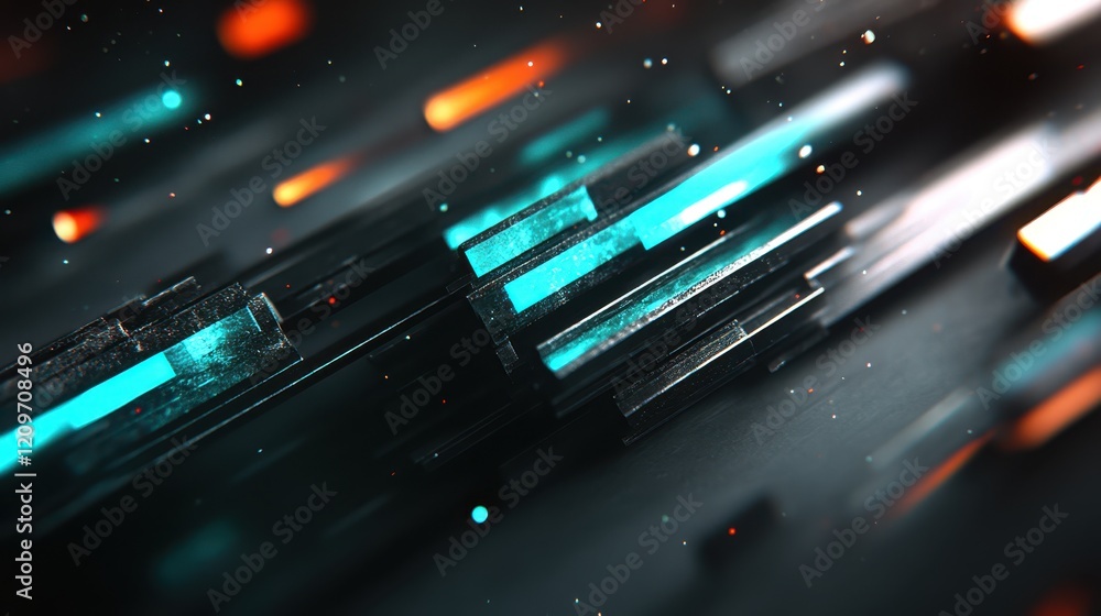 Poster glowing lights illuminate a dark surface, creating a striking contrast and an ambient atmosphere tha