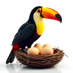Fototapeta premium Tropical Toucan With Eggs In Nest