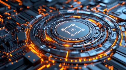 A detailed close-up of a futuristic cityscape featuring a prominent clock tower, showcasing advanced architecture and urban design elements.