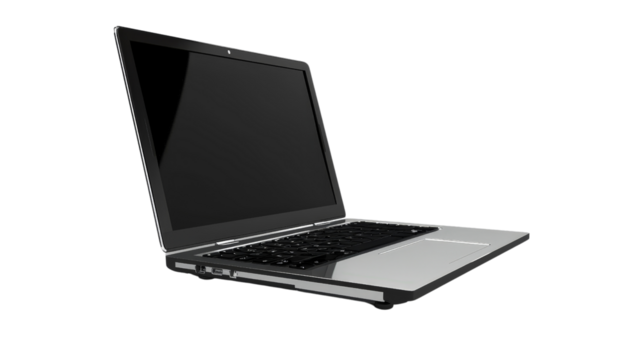 A sleek modern laptop with a thin profile and high-resolution display, isolated on aTransparent background, PNG file