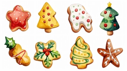 Festive Christmas Cookie Watercolor Illustration on White Background