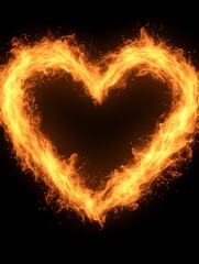 Fiery heart shape on black background.