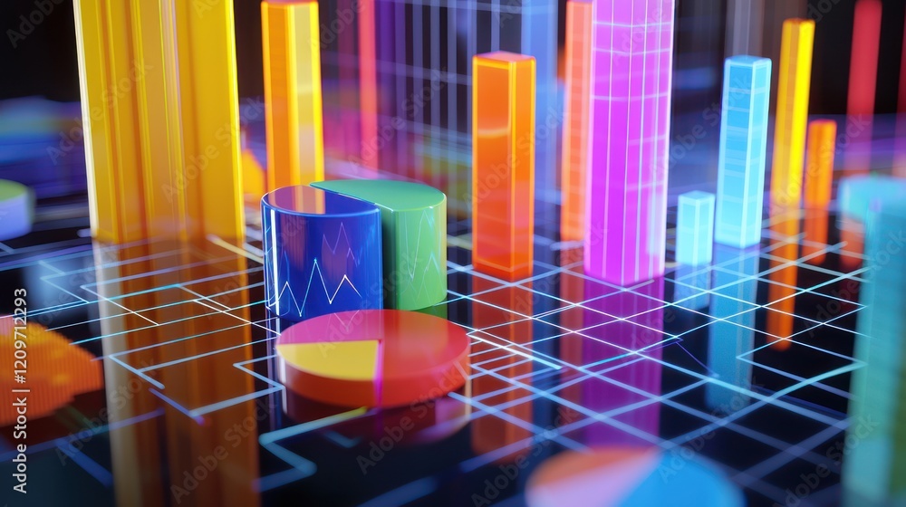 Poster vibrant data visualization: 3d charts and graphs