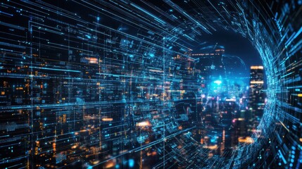 A mesmerizing city skyline illuminated by countless twinkling lights, casting a magical glow over the bustling streets at night.