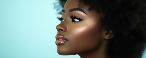 Portrait of a woman with natural makeup, elegant and vibrant.