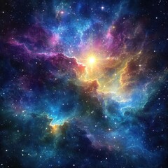 Naklejka premium Cosmic Nebula with Bright Central Star