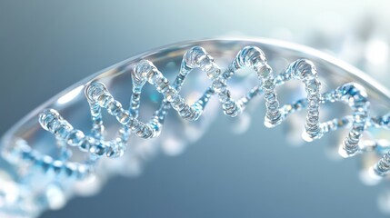 A striking close-up of a DNA model spiraling against a vibrant blue backdrop, showcasing the intricate beauty of genetic architecture and lifeâs blueprint.